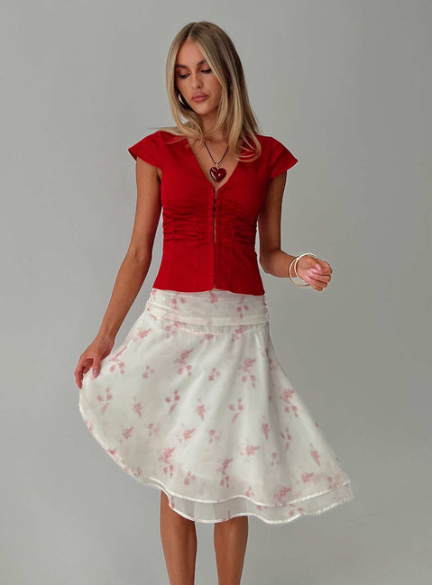   front view of model wearing Princess Polly Charisse Asymmetrical Midi Skirt Floral 
