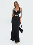 front view of model wearing Princess Polly Keila Lace Trim Maxi Dress Black / Cream V-Neck 