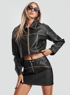   front view of model wearing Princess Polly Autopilot Mini Skirt Black Mini Skirts 