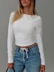 front view of model wearing Princess Polly Nadene Top White Full Sleeves High Neck 