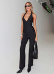 front view of model wearing Princess Polly Reide Pants Black Pinstripe High Waisted Pants 