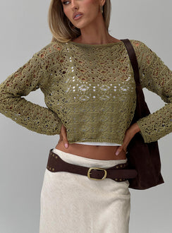 side view of model wearing Princess Polly Birdena Sweater Green Cropped 