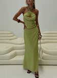   front view of model wearing Princess Polly Eleganza Maxi Skirt Green Maxi 