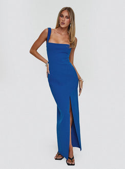 front view of model wearing Princess Polly Bombshell Maxi Dress Cobalt Square Neck 