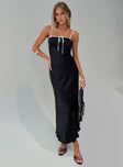 front view of model wearing Princess Polly Vasiliki Maxi Dress Black / White Square Neck 