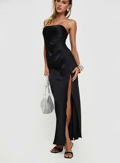 front view of model wearing Princess Polly Marlisa Strapless Maxi Dress Black Straight Neck 