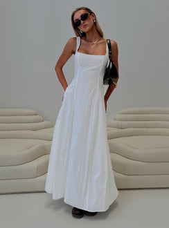 front view of model wearing Princess Polly You Can Maxi Dress White Petite Square Neck 