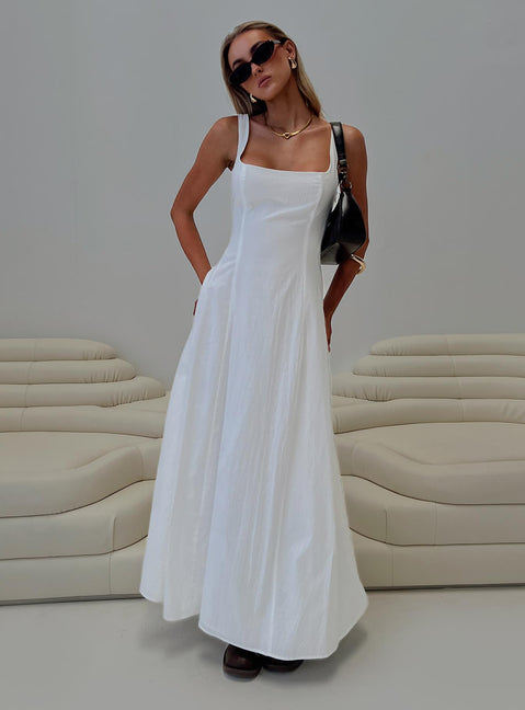 front view of model wearing Princess Polly You Can Maxi Dress White Petite Square Neck 