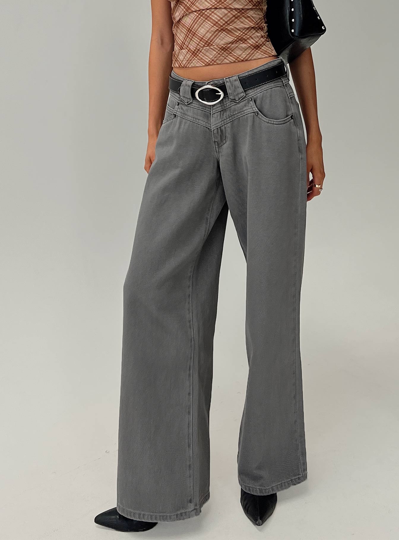West Side Mid Rise Wide Leg Jeans Grey Wash
