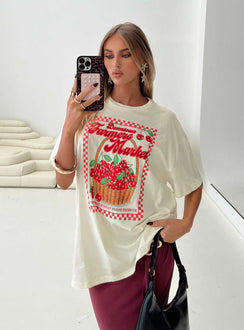 side view of model wearing Princess Polly Downtown Markets Top White Half Sleeves Crew Neck 