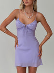 front view of model wearing Princess Polly Emily Mini Dress Lilac V-Neck 