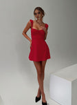 side view of model wearing Princess Polly Landon Mini Dress Red Sweetheart Neckline 