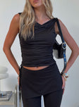 front view of model wearing Princess Polly Passion Cowl Neck Top Black Sleeveless Cowl 