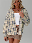 Leylan Oversized Plaid Shacket Cream Plaid