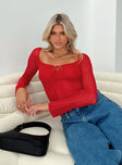 front view of model wearing Princess Polly Tyren Top Red Full Sleeves Square Neck 