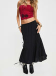 back view of model wearing Princess Polly Perky Maxi Skirt Black Maxi 