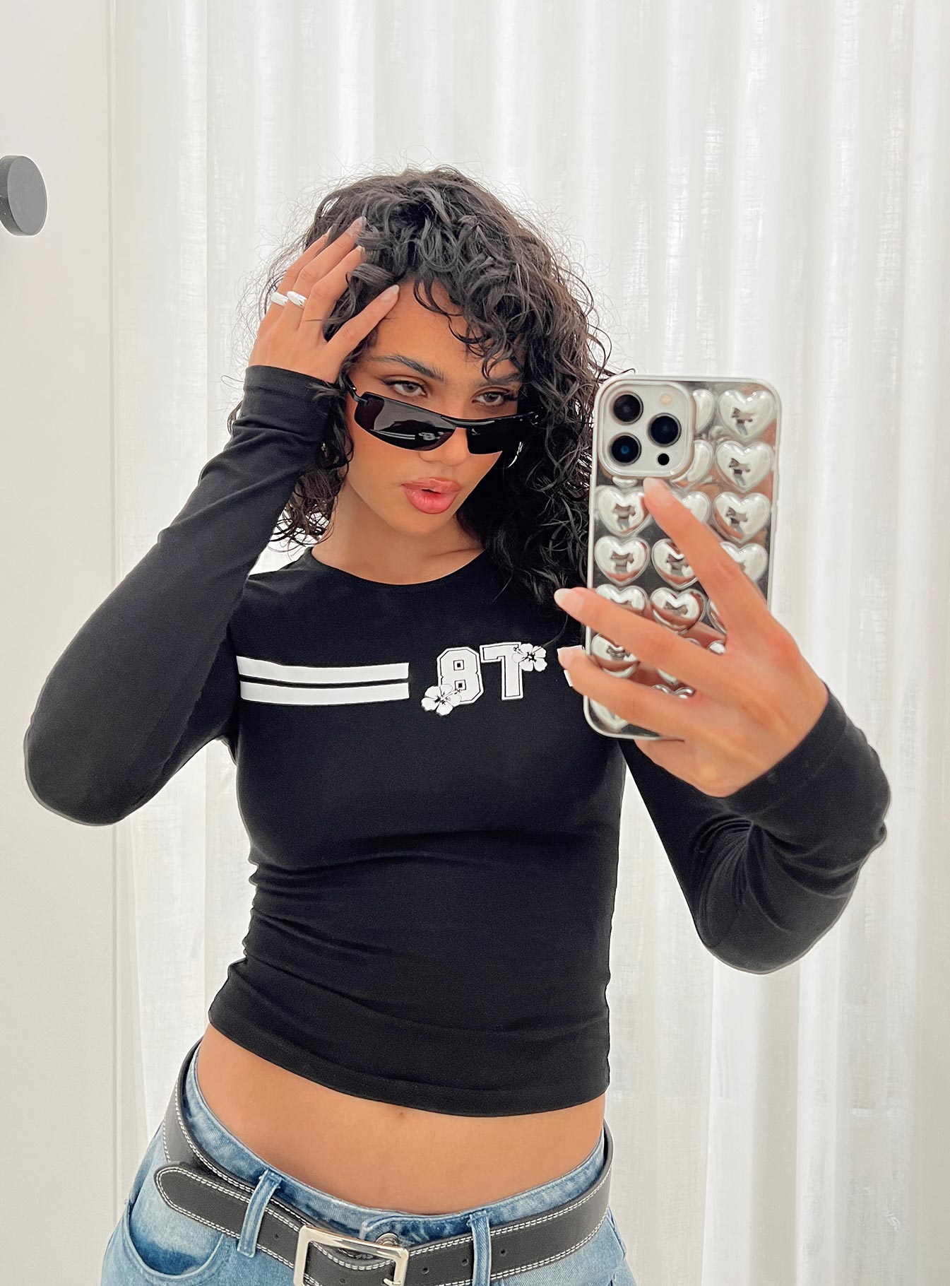 product Princess Polly Full Sleeves Square Neck  87 Rider Long Sleeve Top Black