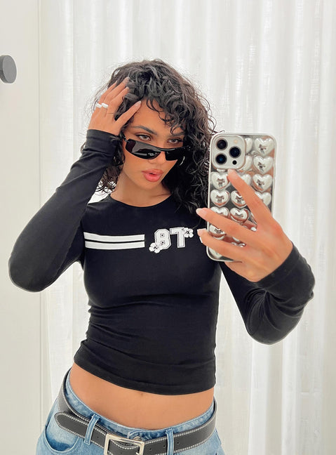 product Princess Polly Full Sleeves Square Neck  87 Rider Long Sleeve Top Black