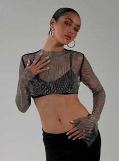 product Princess Polly Full Sleeves Square Neck  Kastro Long Sleeve Mesh Top Black