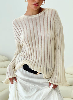 front view of model wearing Princess Polly Ambra Sweater Cream Long 