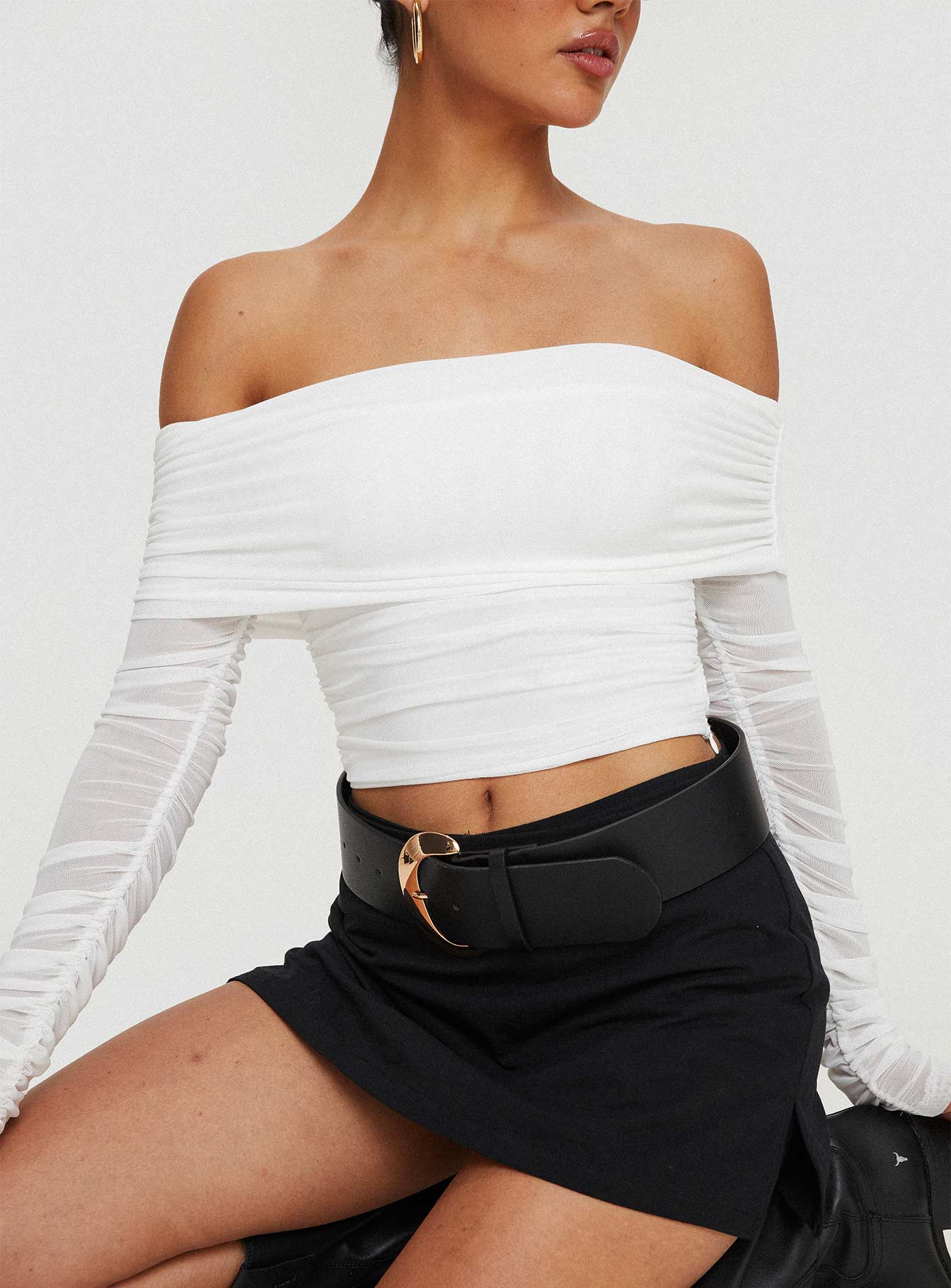 Long sleeve white outlet off shoulder top