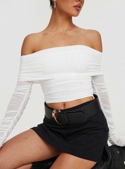 product Princess Polly Full Sleeves Asymmetric Neckline  Fairburn Off The Shoulder Top White