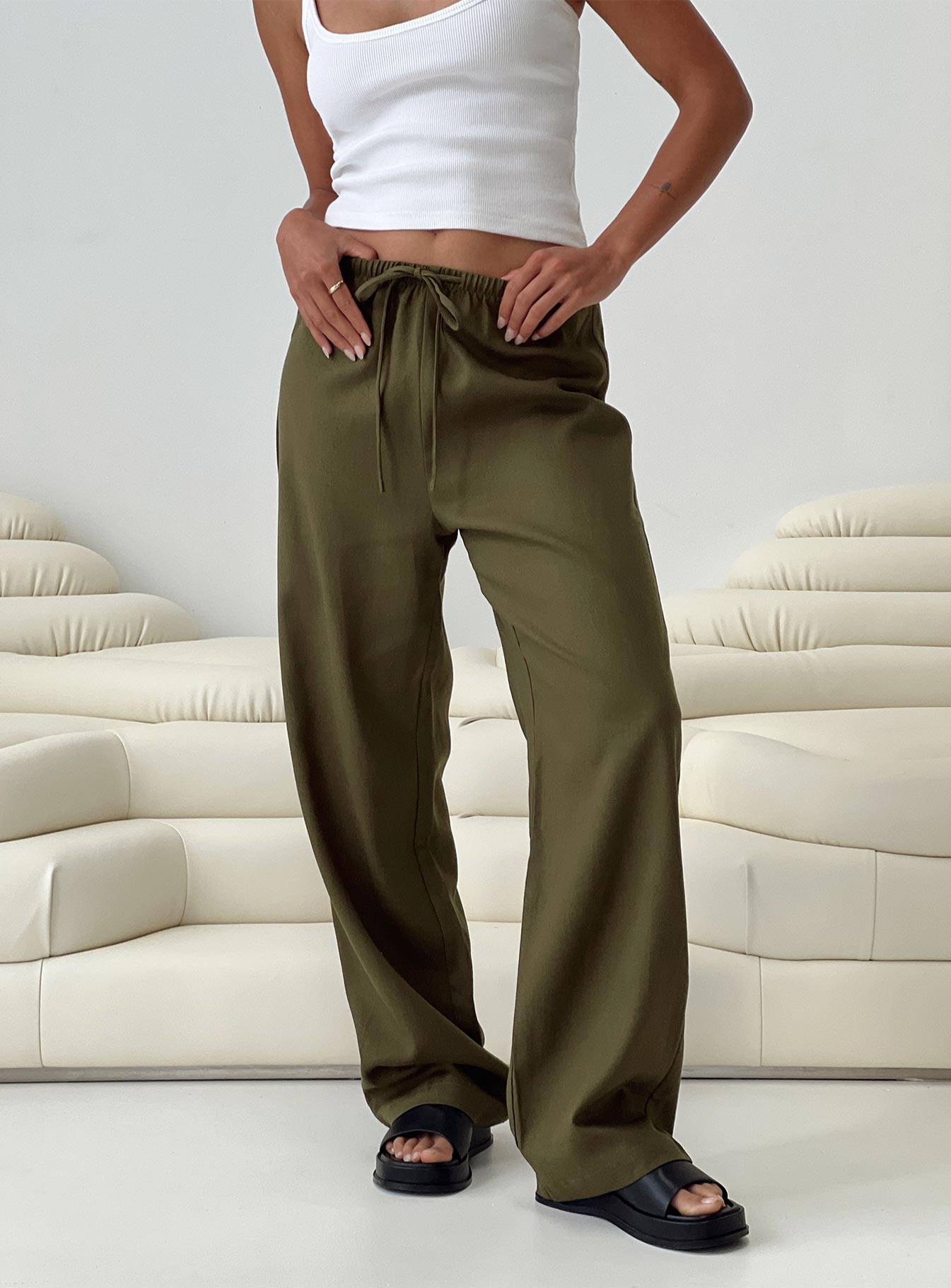 Olive cheap drawstring pants