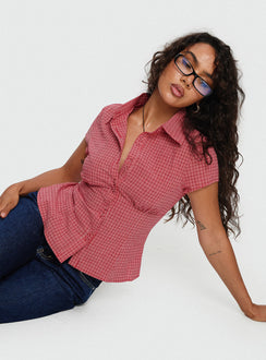 Cottesloe Blouse Top Red Check