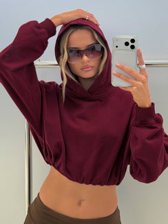 Mayse Bubble Hem Cropped Hoodie Cherry