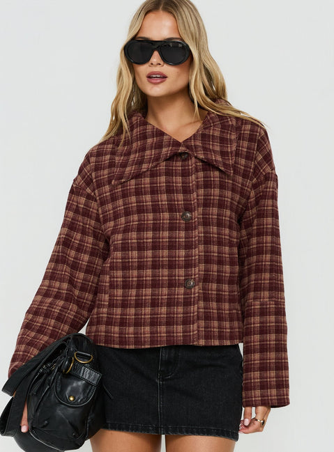 Navie Funnel Neck Jacket Red Check