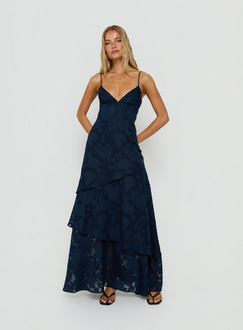 Lyricah Maxikleid mit Stufenrock und Bindebändern im Rücken, Navy
