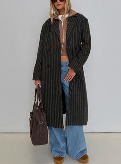 Olimpea Longline Trenchcoat Schwarz Nadelstreifen