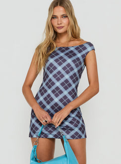 Cheirosa Off Shoulder Playsuit Blue Check