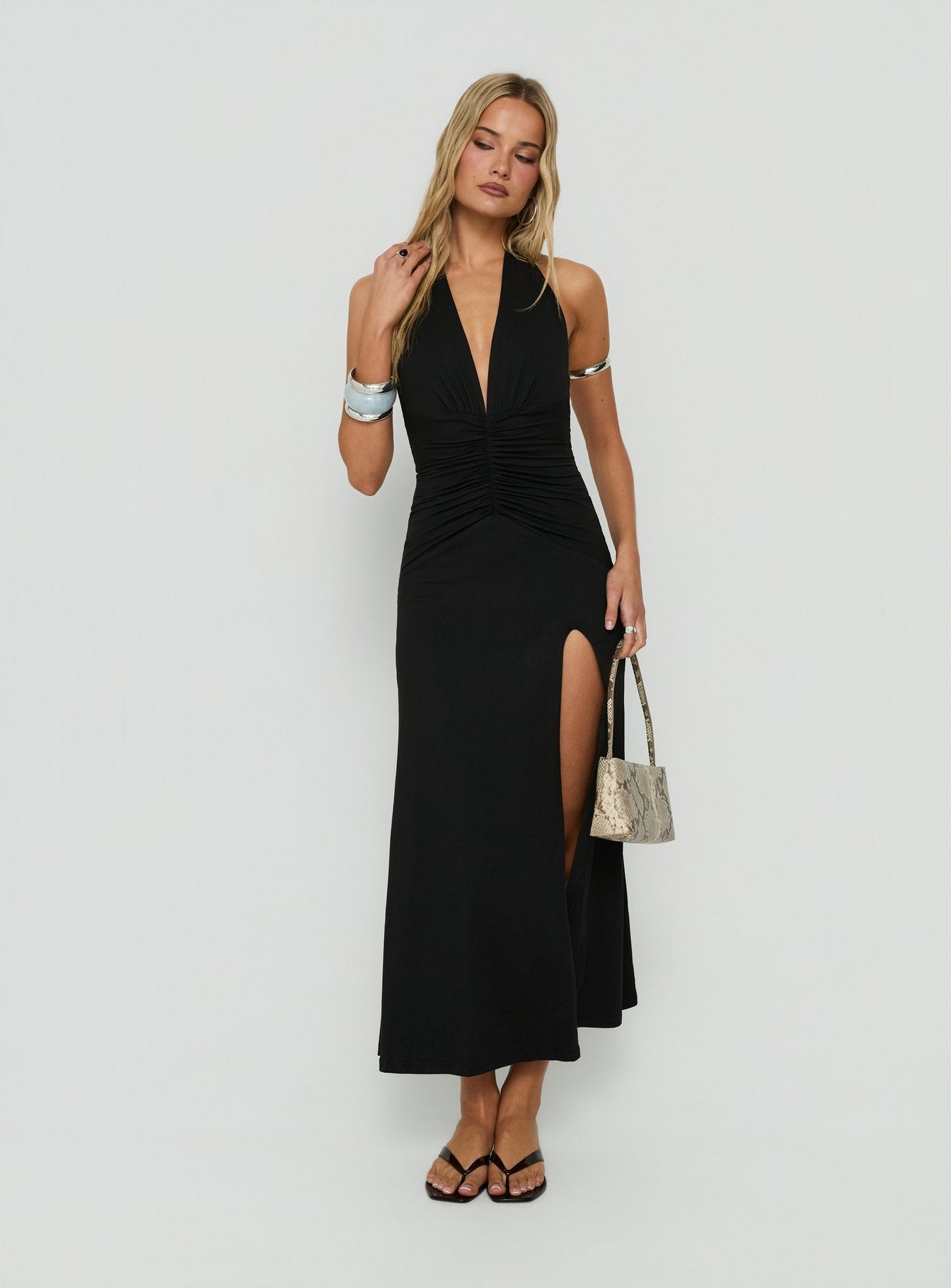 Kariee Plunge Neck Maxi Dress Black