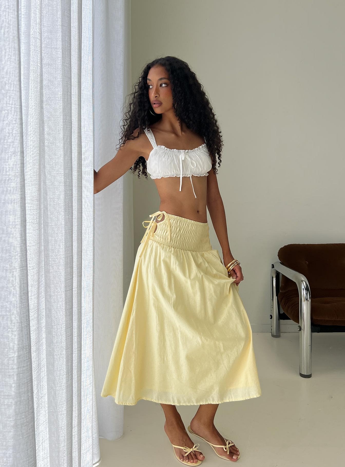 Vence Ruched Maxi Skirt Lemon Yellow