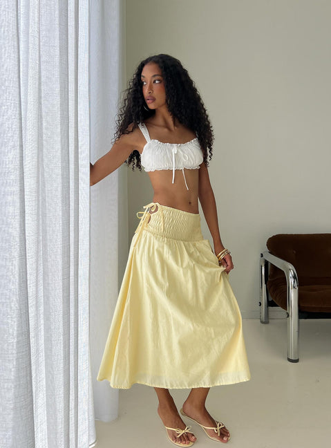 Vence Ruched Maxi Skirt Lemon Yellow