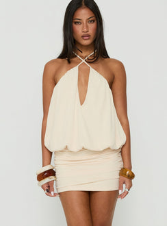 Evelia Keyhole Halter Mini Dress Butter Yellow