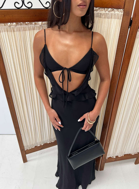 Isamia Frill Cutout Maxi Dress Black