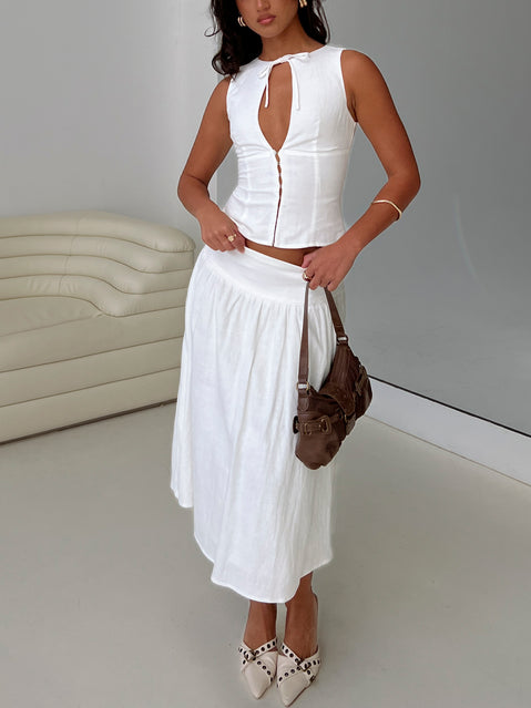   front view of model wearing Princess Polly Heart Of Gold Linen Blend Midi Skirt White Midi Skirts 