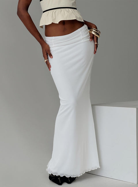back view of model wearing Princess Polly Meredith Maxi Skirt White Maxi 