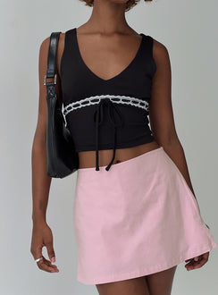 front view of model wearing Princess Polly Mekhi Top Black Sleeveless V-Neck 