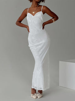 front view of model wearing Princess Polly Naeema Maxi Dress White Sweetheart Neckline 