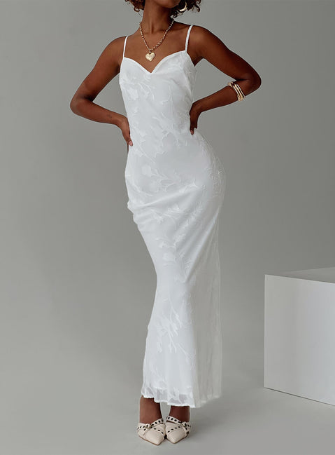 front view of model wearing Princess Polly Naeema Maxi Dress White Sweetheart Neckline 