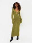 Princess Polly Scoop Neck  Balart Long Sleeve Maxi Dress Green