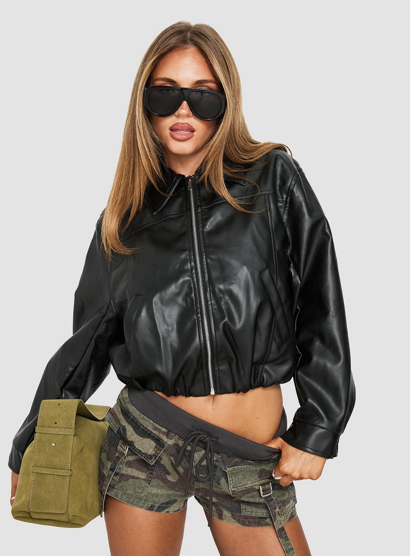 ジャケット・アウター Rosen Kreuz cropped leather jacket. Panoramic Faux Leather Cropped Jacket Black | Princess Polly