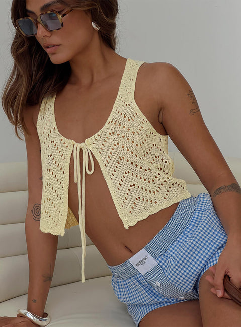 front view of model wearing Princess Polly Walnut Top Cream Sleeveless Scoop Neck 