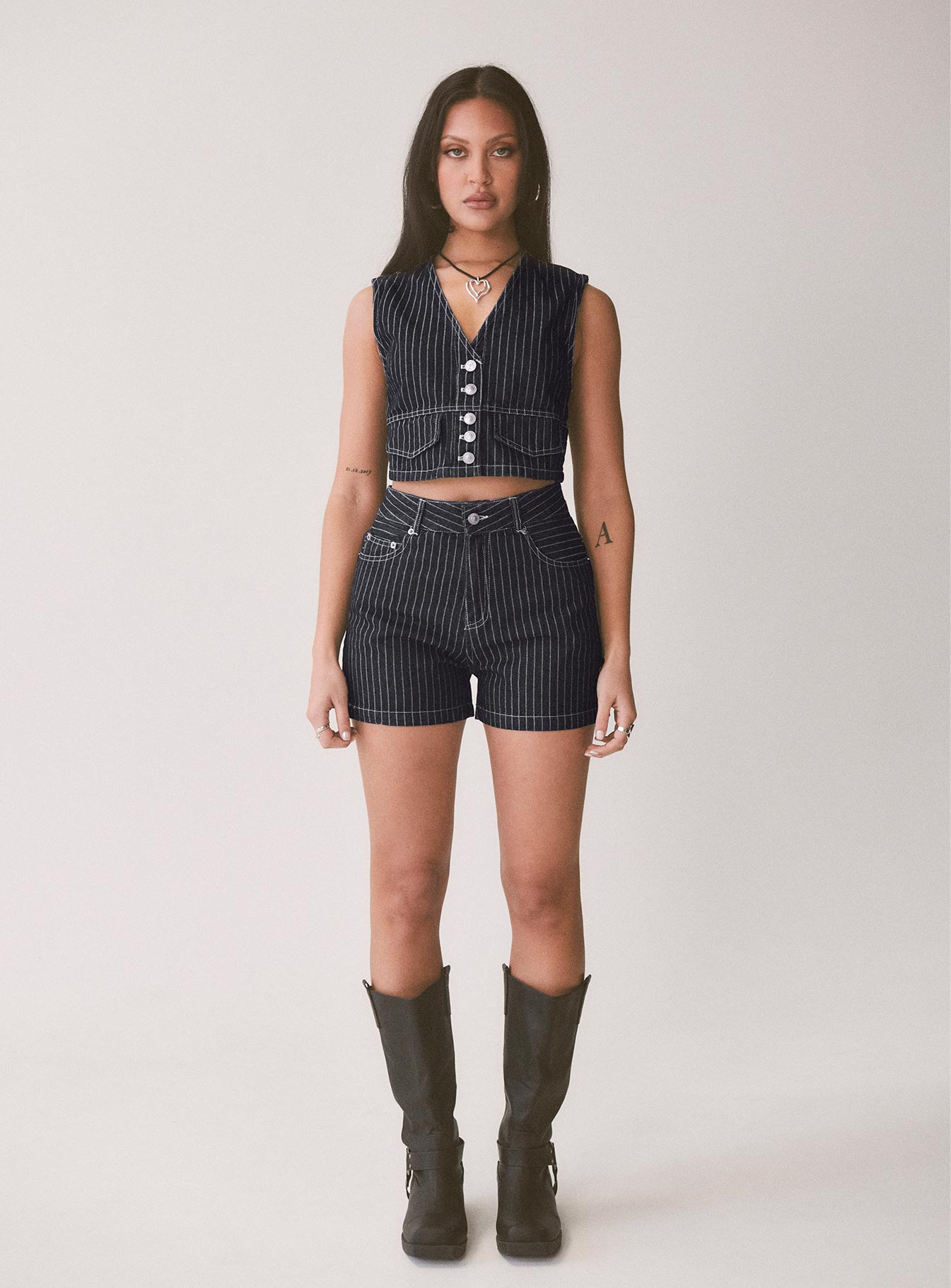 Pinstripe high waisted shorts hotsell