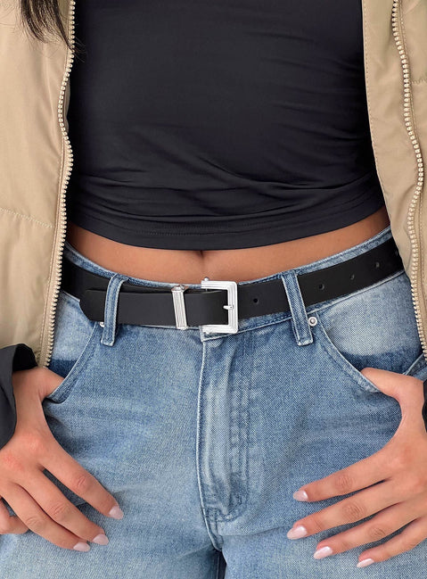 Faux leather belt, silver-toned buckle