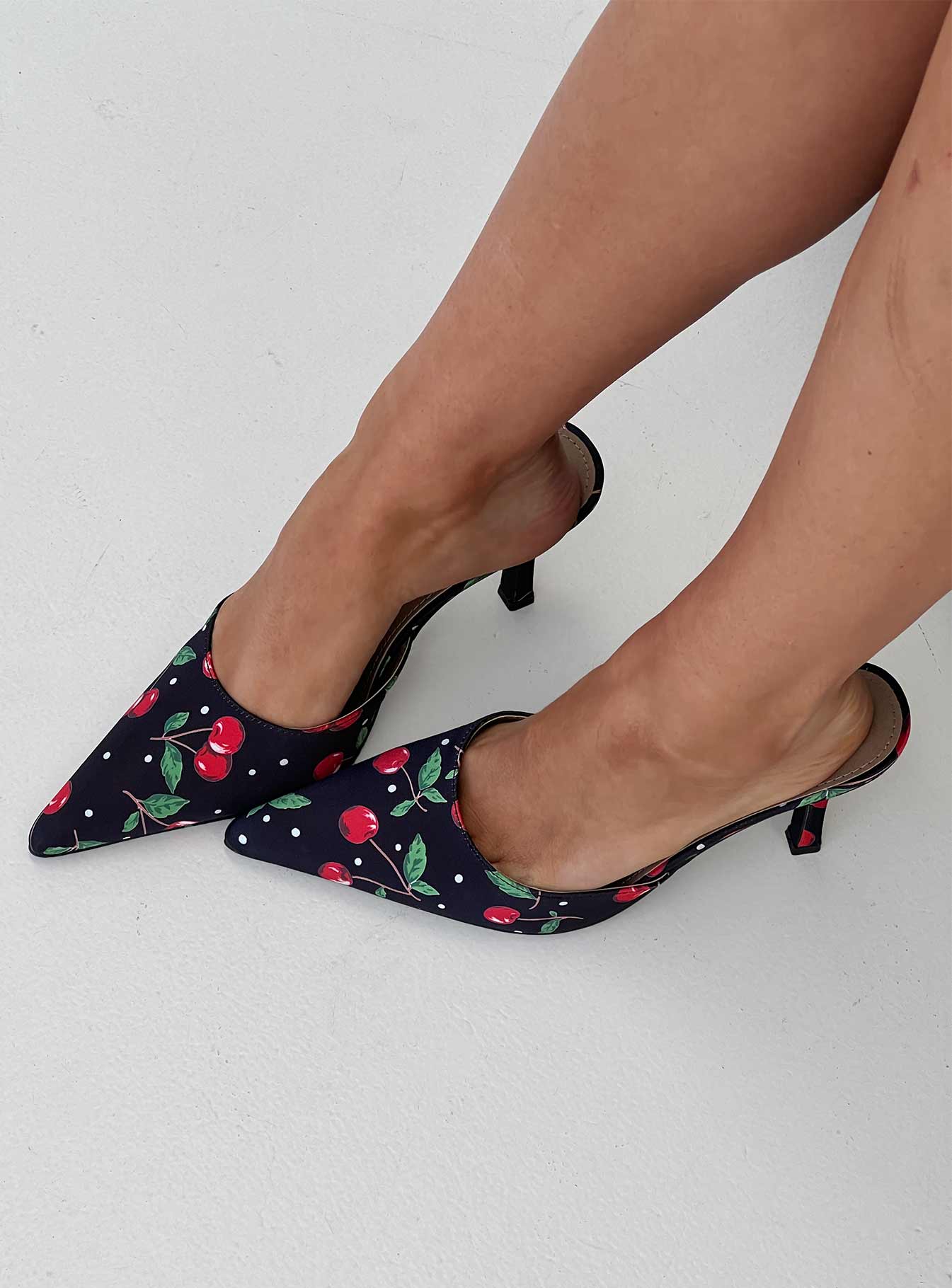 Cherry Season Pointed Toe Heels Black Multi