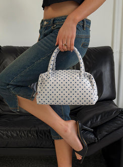 Luellah Faux Suede Boston Bag White / Grey Polka Dot